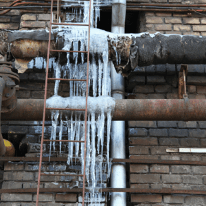 Icicles forming on pipes outdoors